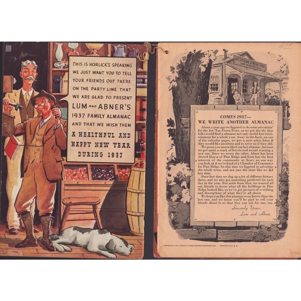 Vintage 1937 Lum and Abner Family Almanac Horlick's Malted Milk Radio Promo - Picture 3 of 3